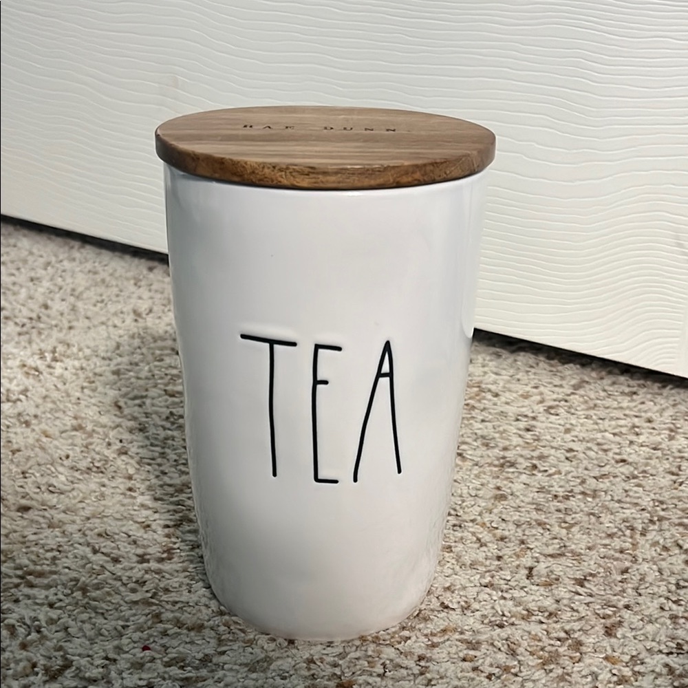 Rae Dunn White Tea Canister with Wooden Lid